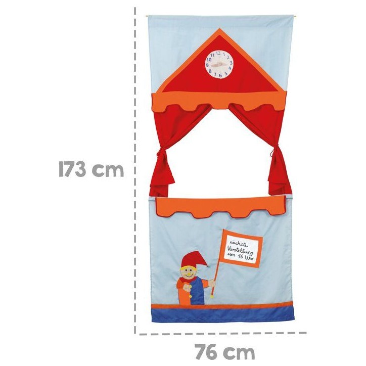 Castelet de marionnettes a suspendre - ROBA - Avec 6 marionnettes a main - Rouge / Ciel / Orange Castelet de marionnettes a suspendre - ROBA - Avec 6 marionnettes a main - Rouge / Ciel / Orange