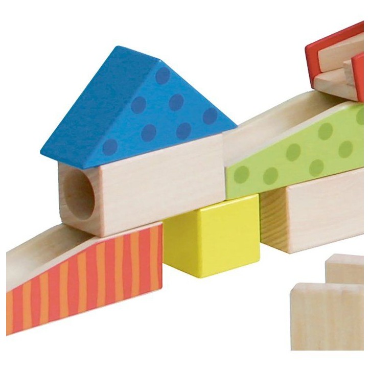 Circuit a billes en bois - ROBA - 20 billes en verre - 80 briques de construction - Naturel / Rouge / Bleu / Vert Circuit a billes en bois - ROBA - 20 billes en verre - 80 briques de construction - Naturel / Rouge / Bleu / Vert