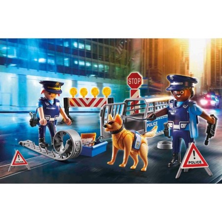PLAYMOBIL 6878 Barrage de police, City Action, Contient un barrage de police avec chien policier et de nombreux accessoires, des