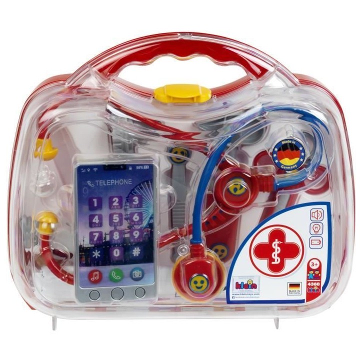 Mallette docteur avec smartphone et thermometre électroniques - KLEIN - 4368 - Mixte - 3 ans - Rouge