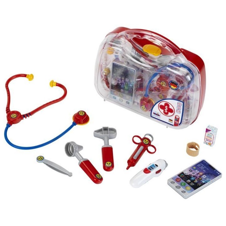 Mallette docteur avec smartphone et thermometre électroniques - KLEIN - 4368 - Mixte - 3 ans - Rouge