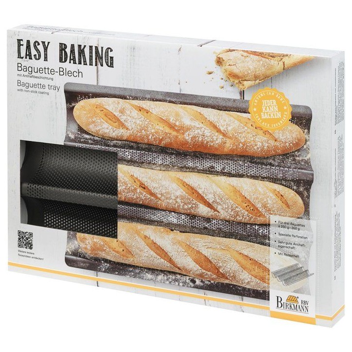 Plaque de cuisson perforée - BIRKMANN - EASY BAKING - Acier carbone - Anti adhésif - Pour 3 baguettes - 39,5 x 29,5 x 4,5 cm Plaque de cuisson perforée - BIRKMANN - EASY BAKING - Acier carbone - Anti adhésif - Pour 3 baguettes - 39,5 x 29,5 x 4,5 cm