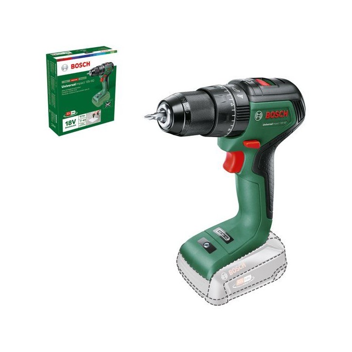 Perceuse visseuse a percussion BOSCH - UniversalImpact 18V 60 - Sans batterie et chargeur Perceuse visseuse a percussion BOSCH - UniversalImpact 18V 60 - Sans batterie et chargeur
