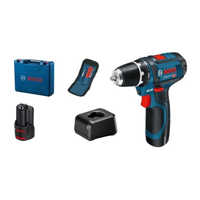 Perceuse-visseuse Bosch Professional GSR 12V-15 + 10 accessoires + 2 b