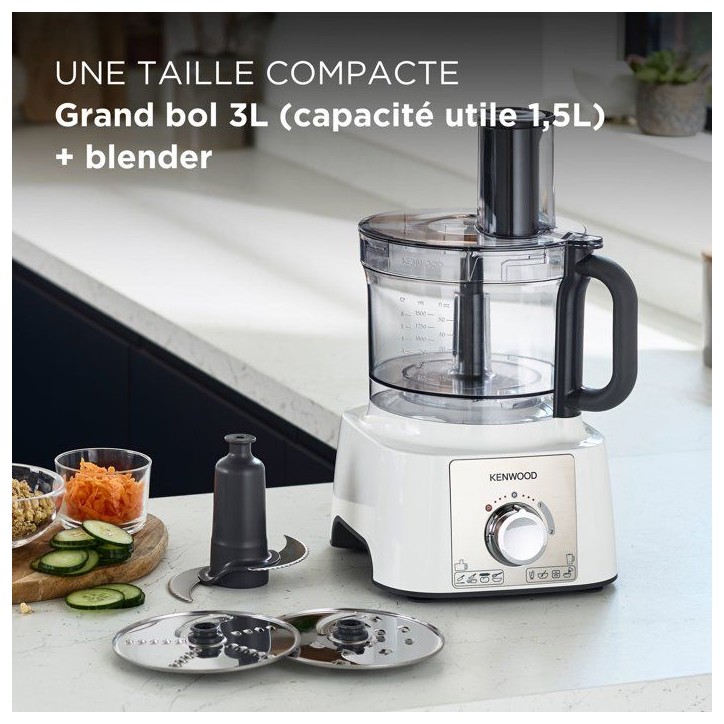 Robot multifonction - KENWOOD - MultiPro Express FDP65.450WH - 1000 W - 3 L - 2 vitesses - Blender 1,5 L - Blanc Robot multifonction - KENWOOD - MultiPro Express FDP65.450WH - 1000 W - 3 L - 2 vitesses - Blender 1,5 L - Blanc