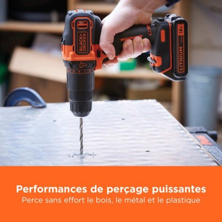 Perceuse-visseuse a percussion sans fil BlackDecker BDCHD18K - 18V Li-ion 1,5 Ah - Chargeur et coffre inclus