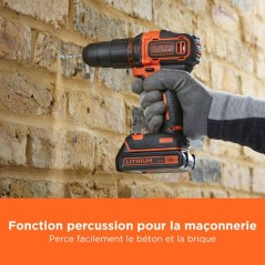 Perceuse-visseuse a percussion sans fil BlackDecker BDCHD18K - 18V Li-