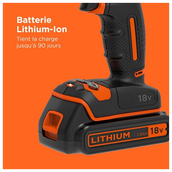 Perceuse-visseuse a percussion sans fil BlackDecker BDCHD18K - 18V Li-ion 1,5 Ah - Chargeur et coffre inclus Perceuse-visseuse a percussion sans fil BlackDecker BDCHD18K - 18V Li-ion 1,5 Ah - Chargeur et coffre inclus