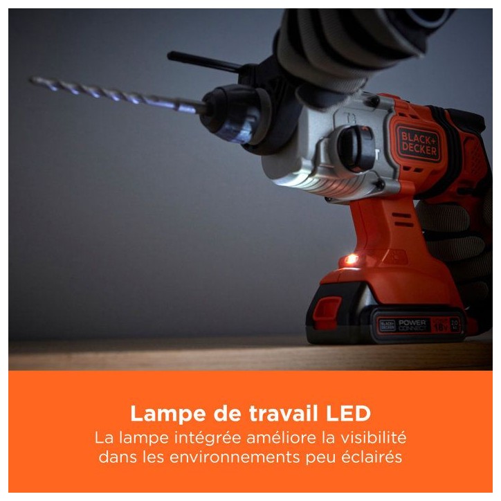 Perforateur BLACK+DECKER BCD900E2K-QW SDS sans fil - 18V - avec 2 batteries 2,5Ah Perforateur BLACK+DECKER BCD900E2K-QW SDS sans fil - 18V - avec 2 batteries 2,5Ah