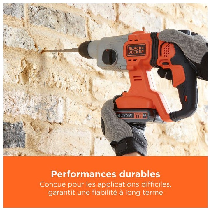 Perforateur BLACK+DECKER BCD900E2K-QW SDS sans fil - 18V - avec 2 batteries 2,5Ah Perforateur BLACK+DECKER BCD900E2K-QW SDS sans fil - 18V - avec 2 batteries 2,5Ah