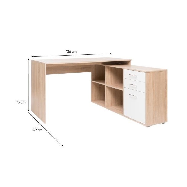 Bureau d'angle LONDON - Panneaux de particules - Décor chene sonoma, blanc - 136 x 75 x 139 cm Bureau d'angle LONDON - Panneaux de particules - Décor chene sonoma, blanc - 136 x 75 x 139 cm
