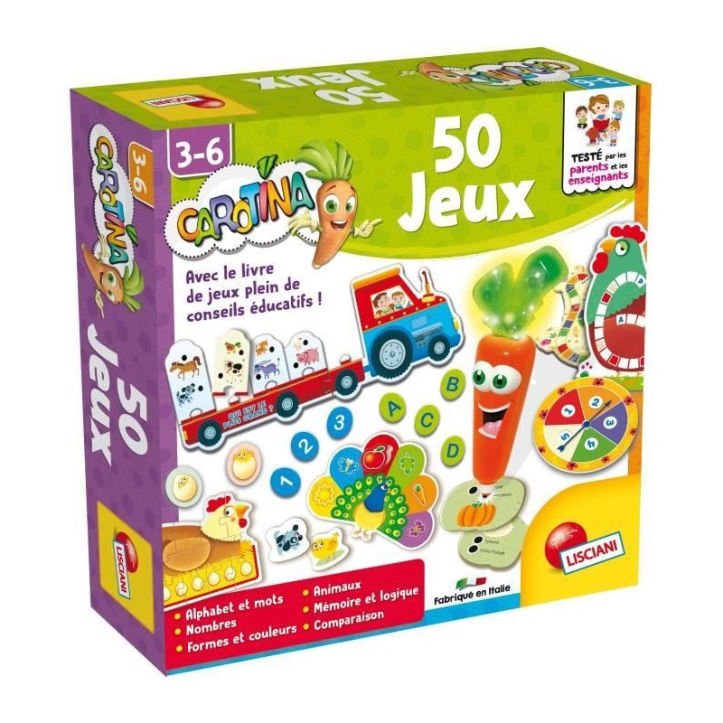 Carotina 50 jeux, Coffret de jeux éducatif,LISCIANI GIOCHI, Rouge, Pr