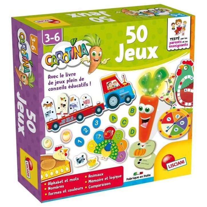 Carotina 50 jeux, Coffret de jeux éducatif,LISCIANI GIOCHI, Rouge, Présence parentale, 3 ans et plus Carotina 50 jeux, Coffret de jeux éducatif,LISCIANI GIOCHI, Rouge, Présence parentale, 3 ans et plus