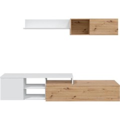 Ensemble meuble TV réversible JULIA - Mélaminé blanc et chene - 2 P