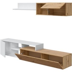 Ensemble meuble TV réversible JULIA - Mélaminé blanc et chene - 2 P