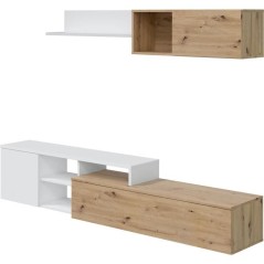 Ensemble meuble TV réversible JULIA - Mélaminé blanc et chene - 2 P