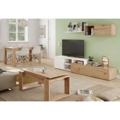 Ensemble meuble TV réversible JULIA - Mélaminé blanc et chene - 2 P