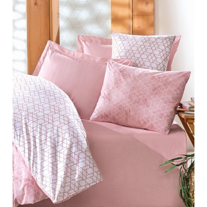 Parure de lit - 1 housse de couette 140 x 200 cm + 2 taies d'oreiller 60 x 60 cm - 100% coton renforcé - Rose Parure de lit - 1 housse de couette 140 x 200 cm + 2 taies d'oreiller 60 x 60 cm - 100% coton renforcé - Rose