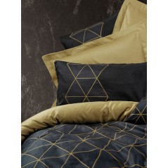 Parure de lit - 1 housse de couette 140 x 200cm + 1 taies d'oreiller 60 x 60 cm - 100% coton renforcé - Imprimé graphique Noir