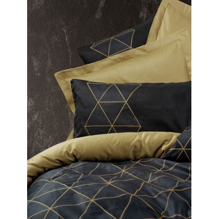 Parure de lit - 1 housse de couette 140 x 200cm + 1 taies d'oreiller 60 x 60 cm - 100% coton renforcé - Imprimé graphique Noir