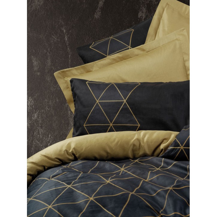 Parure de lit - 1 housse de couette 140 x 200cm + 1 taies d'oreiller 60 x 60 cm - 100% coton renforcé - Imprimé graphique Noir Parure de lit - 1 housse de couette 140 x 200cm + 1 taies d'oreiller 60 x 60 cm - 100% coton renforcé - Imprimé graphique Noir