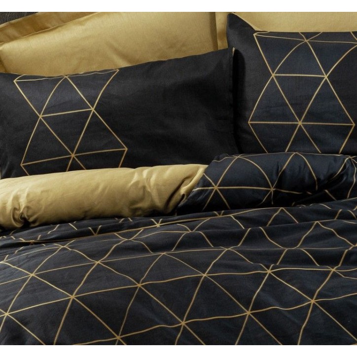 Parure de lit - 1 housse de couette 140 x 200cm + 1 taies d'oreiller 60 x 60 cm - 100% coton renforcé - Imprimé graphique Noir Parure de lit - 1 housse de couette 140 x 200cm + 1 taies d'oreiller 60 x 60 cm - 100% coton renforcé - Imprimé graphique Noir