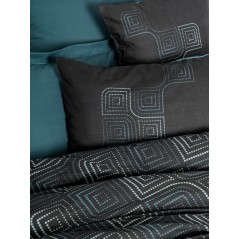 Parure de lit - 1 housse de couette 140 x 200cm + 1 taies d'oreiller 60 x 60 cm - 100% coton renforcé - Imprimé Bleu pétrole