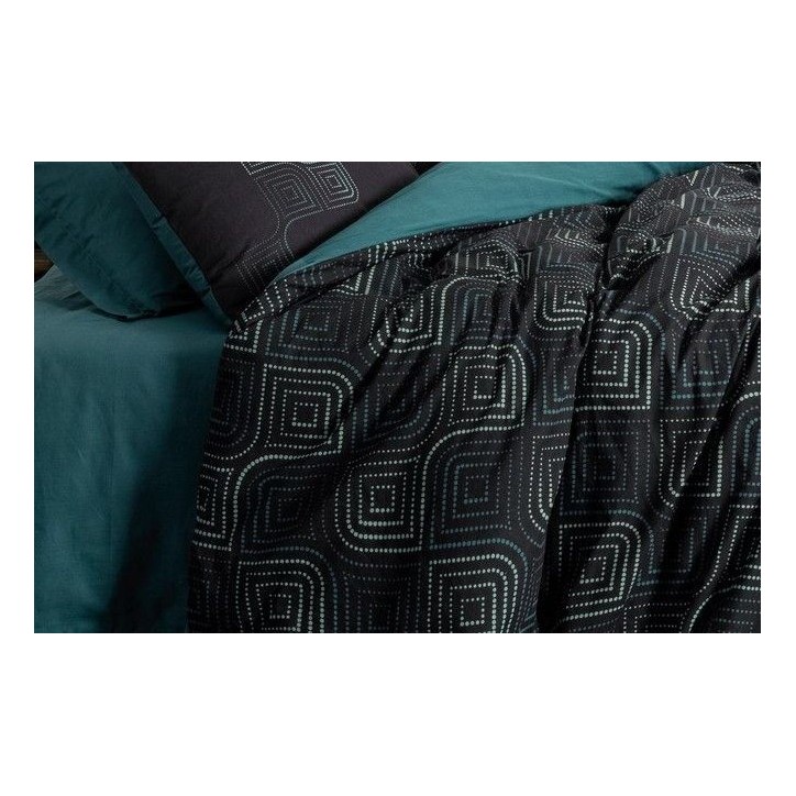 Parure de lit - 1 housse de couette 140 x 200cm + 1 taies d'oreiller 60 x 60 cm - 100% coton renforcé - Imprimé Bleu pétrole Parure de lit - 1 housse de couette 140 x 200cm + 1 taies d'oreiller 60 x 60 cm - 100% coton renforcé - Imprimé Bleu pétrole