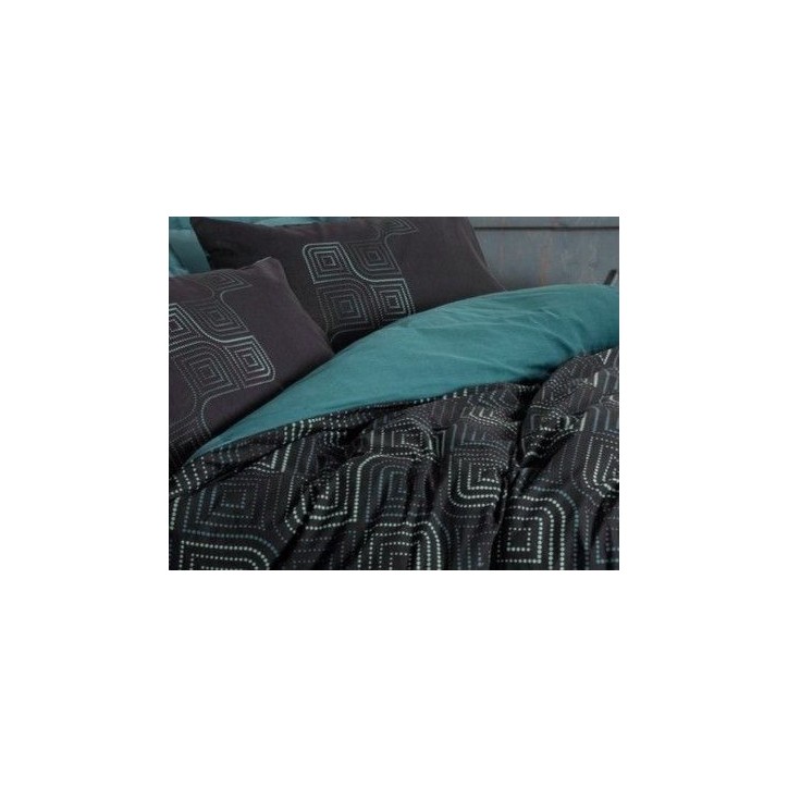 Parure de lit - 1 housse de couette 140 x 200cm + 1 taies d'oreiller 60 x 60 cm - 100% coton renforcé - Imprimé Bleu pétrole Parure de lit - 1 housse de couette 140 x 200cm + 1 taies d'oreiller 60 x 60 cm - 100% coton renforcé - Imprimé Bleu pétrole