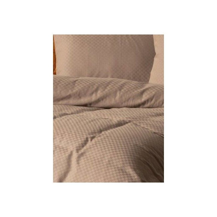 Parure de lit - 1 housse de couette 140 x 200cm + 1 taies d'oreiller 60 x 60 cm - 100% coton renforcé - Imprimé carreaux Vison Parure de lit - 1 housse de couette 140 x 200cm + 1 taies d'oreiller 60 x 60 cm - 100% coton renforcé - Imprimé carreaux Vison