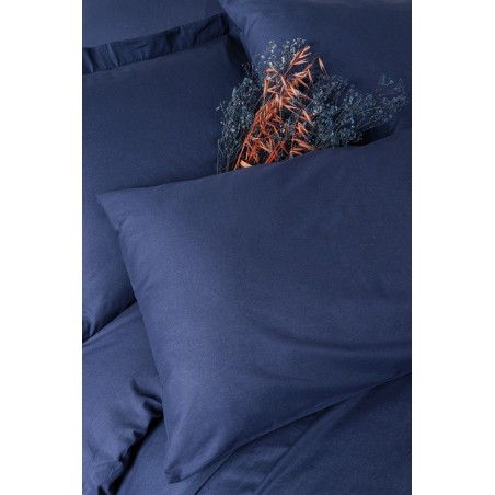 Parure de lit - 1 housse de couette 140 x 200cm + 1 taies d'oreiller 60 x 60 cm - 100% coton renforcé - Bleu foncé