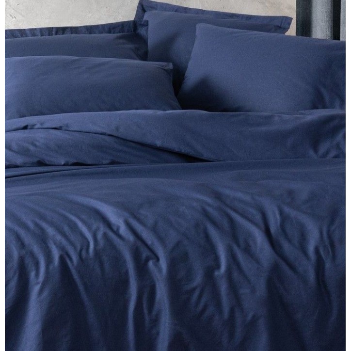 Parure de lit - 1 housse de couette 140 x 200cm + 1 taies d'oreiller 60 x 60 cm - 100% coton renforcé - Bleu foncé