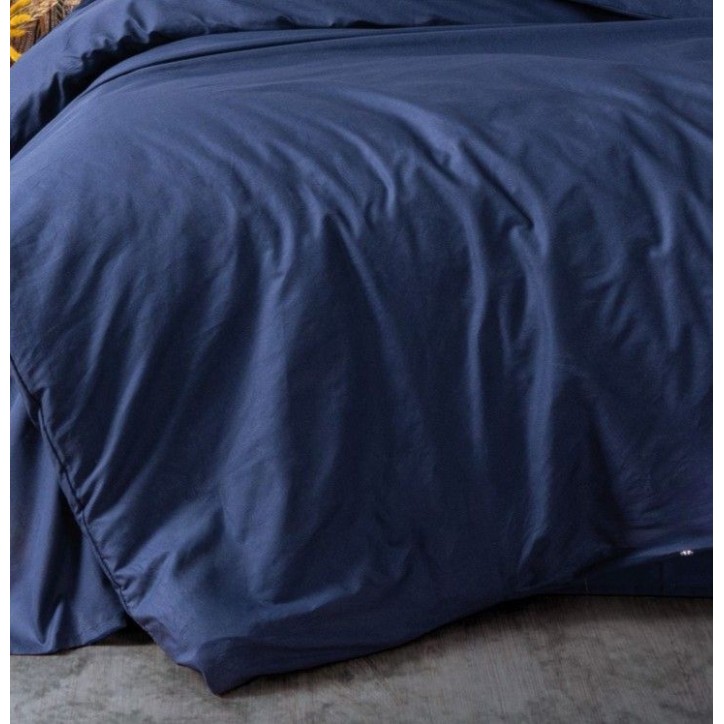 Parure de lit - 1 housse de couette 140 x 200cm + 1 taies d'oreiller 60 x 60 cm - 100% coton renforcé - Bleu foncé