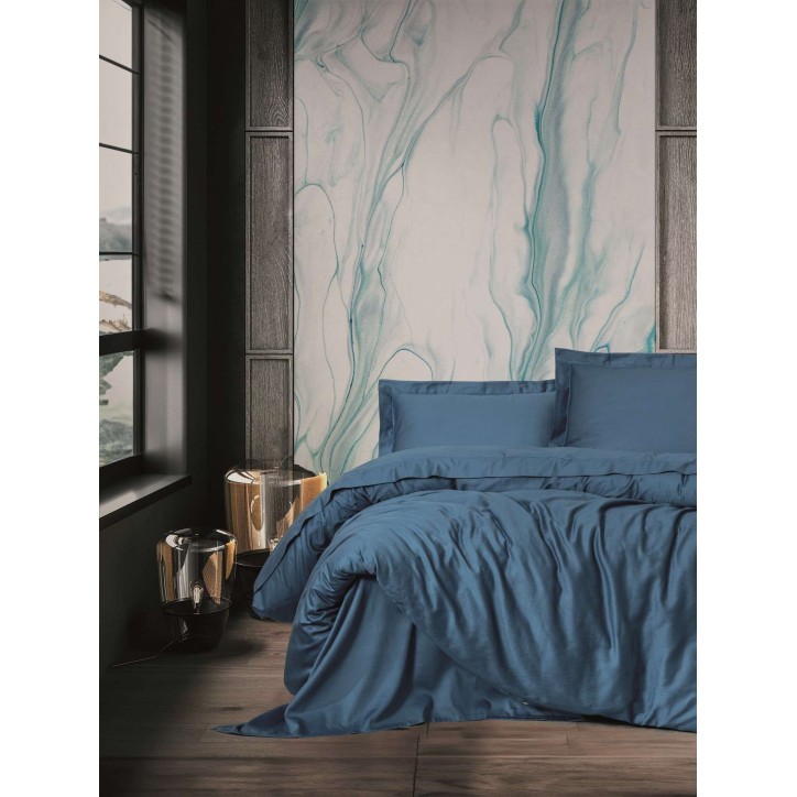 Parure de lit - 1 housse de couette 140 x 200cm + 1 taies d'oreiller 60 x 60 cm - Satin - Bleu Parure de lit - 1 housse de couette 140 x 200cm + 1 taies d'oreiller 60 x 60 cm - Satin - Bleu