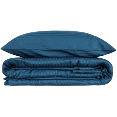 Parure de lit - 1 housse de couette 140 x 200cm + 1 taies d'oreiller 60 x 60 cm - Satin - Imprimé rayures Bleu