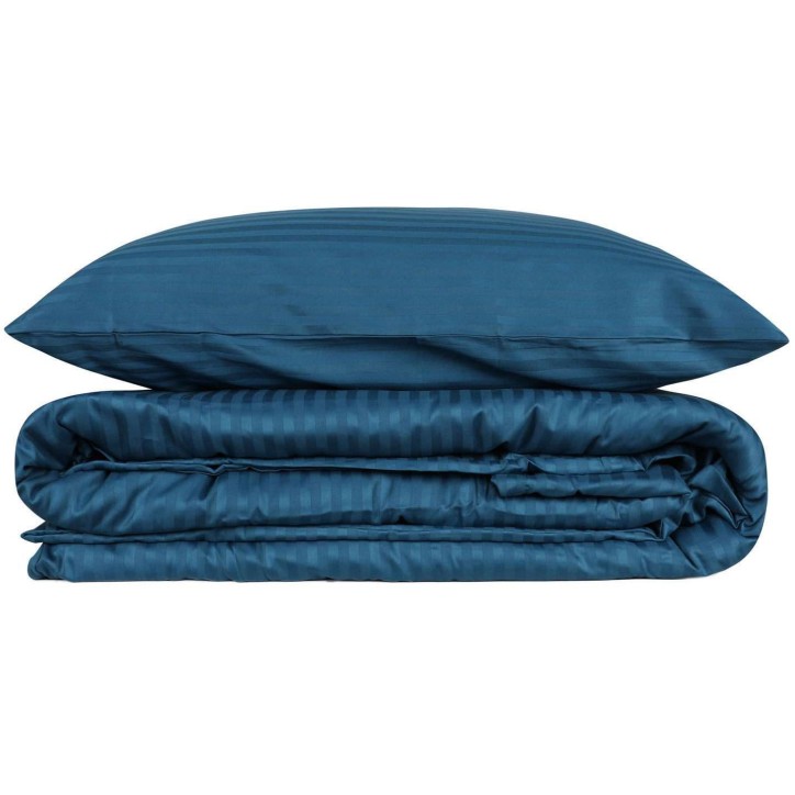 Parure de lit - 1 housse de couette 140 x 200cm + 1 taies d'oreiller 60 x 60 cm - Satin - Imprimé rayures Bleu Parure de lit - 1 housse de couette 140 x 200cm + 1 taies d'oreiller 60 x 60 cm - Satin - Imprimé rayures Bleu