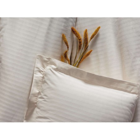 Parure de lit - 1 housse de couette 140 x 200cm + 1 taies d'oreiller 60 x 60 cm - Satin - Imprimé rayures Ecru