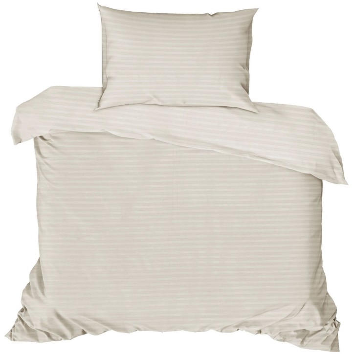 Parure de lit - 1 housse de couette 140 x 200cm + 1 taies d'oreiller 60 x 60 cm - Satin - Imprimé rayures Ecru Parure de lit - 1 housse de couette 140 x 200cm + 1 taies d'oreiller 60 x 60 cm - Satin - Imprimé rayures Ecru