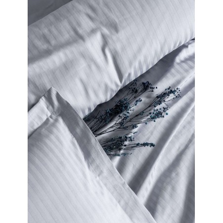 Parure de lit - 1 housse de couette 140 x 200cm + 1 taies d'oreiller 60 x 60 cm - Satin - Imprimé rayures Gris