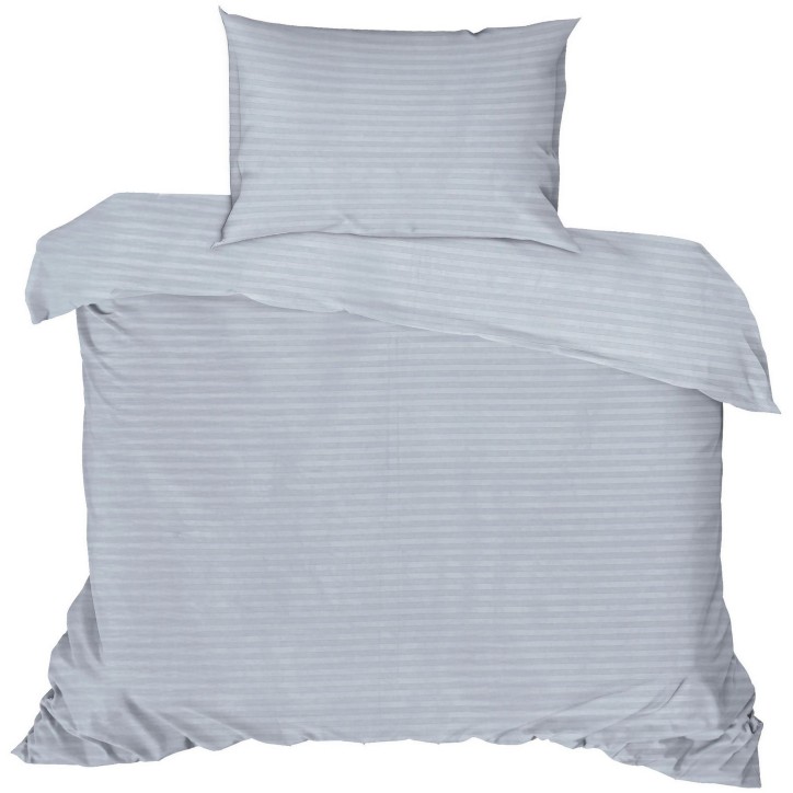 Parure de lit - 1 housse de couette 140 x 200cm + 1 taies d'oreiller 60 x 60 cm - Satin - Imprimé rayures Gris Parure de lit - 1 housse de couette 140 x 200cm + 1 taies d'oreiller 60 x 60 cm - Satin - Imprimé rayures Gris