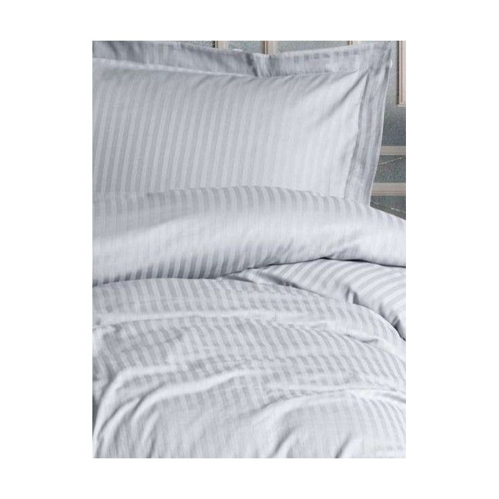 Parure de lit - 1 housse de couette 140 x 200cm + 1 taies d'oreiller 60 x 60 cm - Satin - Imprimé rayures Gris Parure de lit - 1 housse de couette 140 x 200cm + 1 taies d'oreiller 60 x 60 cm - Satin - Imprimé rayures Gris