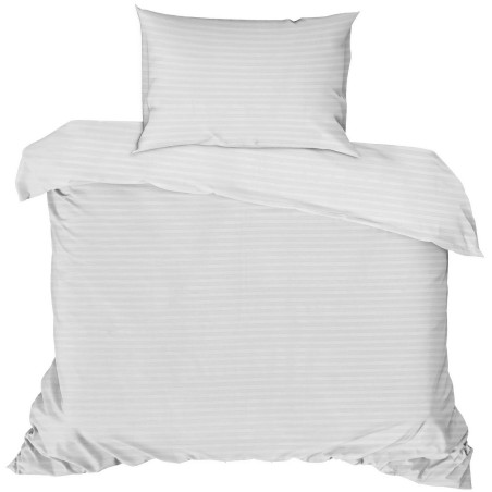 Parure de lit - 1 housse de couette 140 x 200cm + 1 taies d'oreiller 60 x 60 cm - Satin - Imprimé rayures Blanc