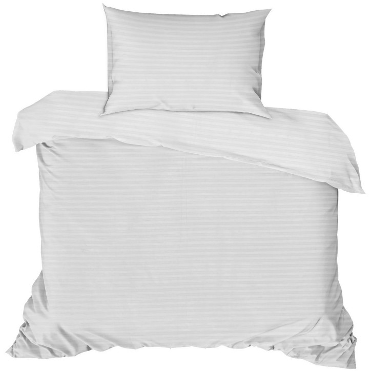 Parure de lit - 1 housse de couette 140 x 200cm + 1 taies d'oreiller 60 x 60 cm - Satin - Imprimé rayures Blanc Parure de lit - 1 housse de couette 140 x 200cm + 1 taies d'oreiller 60 x 60 cm - Satin - Imprimé rayures Blanc
