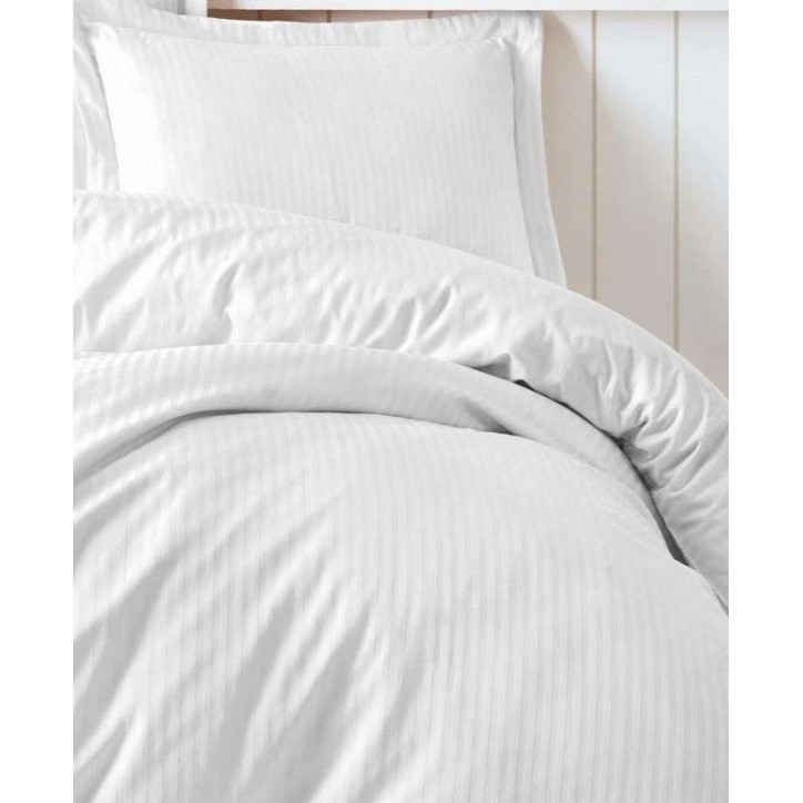 Parure de lit - 1 housse de couette 140 x 200cm + 1 taies d'oreiller 60 x 60 cm - Satin - Imprimé rayures Blanc Parure de lit - 1 housse de couette 140 x 200cm + 1 taies d'oreiller 60 x 60 cm - Satin - Imprimé rayures Blanc