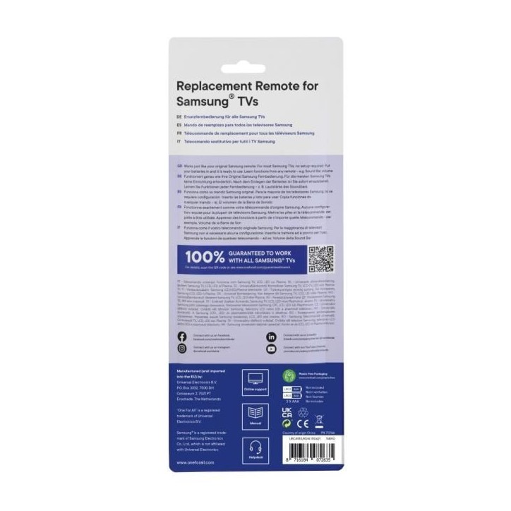 ONE FOR ALL URC4910 - Télécommande de remplacement pour TV Samsung ONE FOR ALL URC4910 - Télécommande de remplacement pour TV Samsung