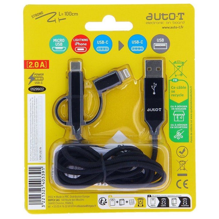 Câble multi-tetes - AUTO T - 540339 - 5 connecteurs
