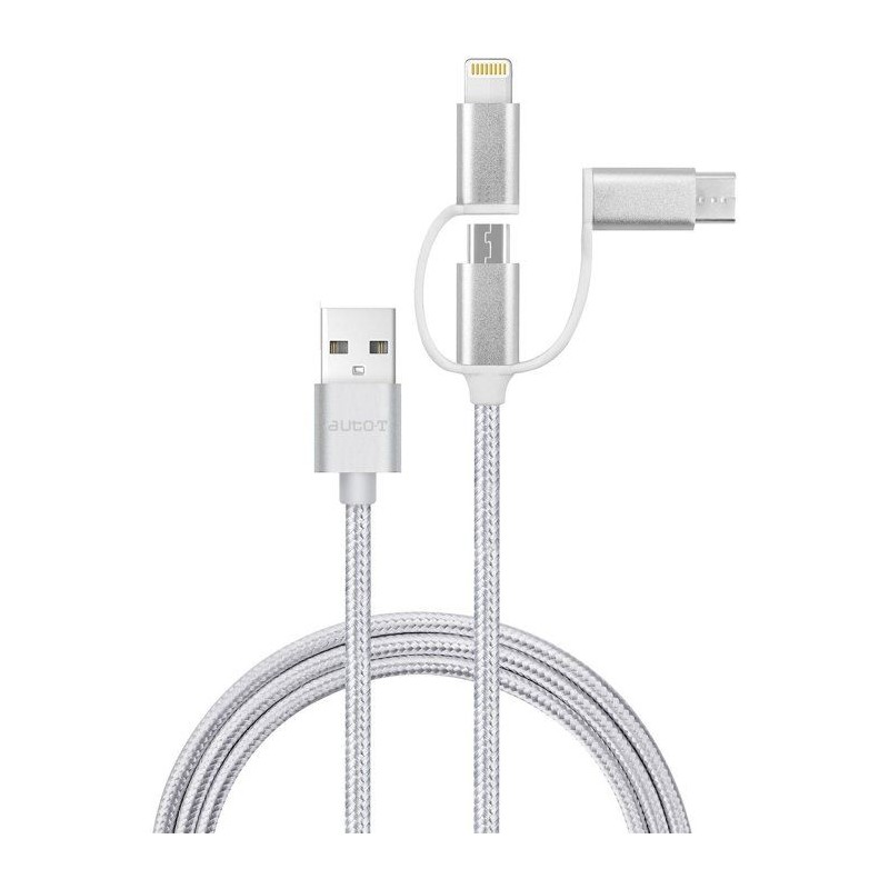 Câble 3 en 1 - AUTO T - 540206 - Micro-USB - Apple - USB-C