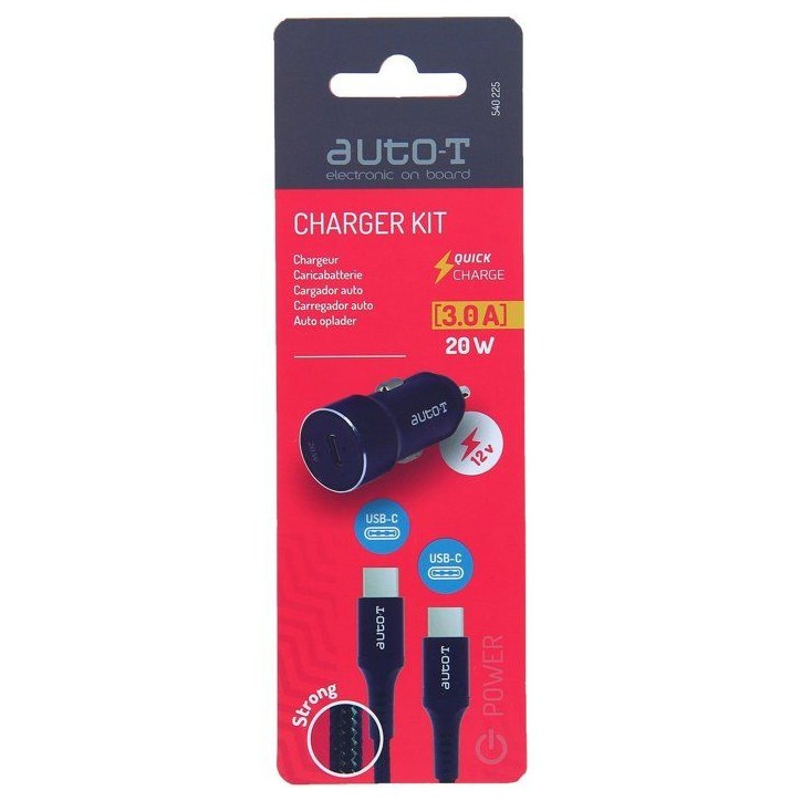Kit chargeur auto - AUTO T - 540225 - USB-C - 20 W - 5 A Kit chargeur auto - AUTO T - 540225 - USB-C - 20 W - 5 A