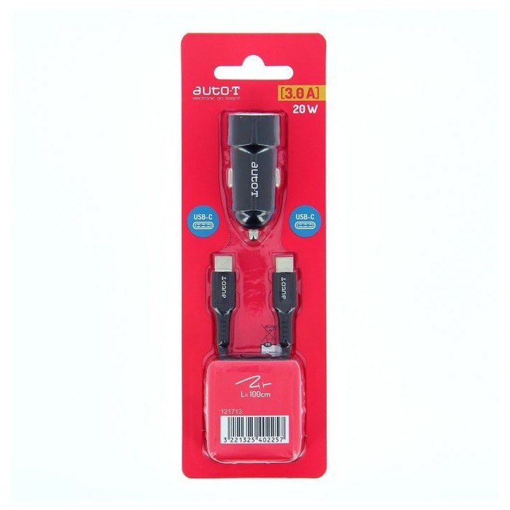 Kit chargeur auto - AUTO T - 540225 - USB-C - 20 W - 5 A Kit chargeur auto - AUTO T - 540225 - USB-C - 20 W - 5 A