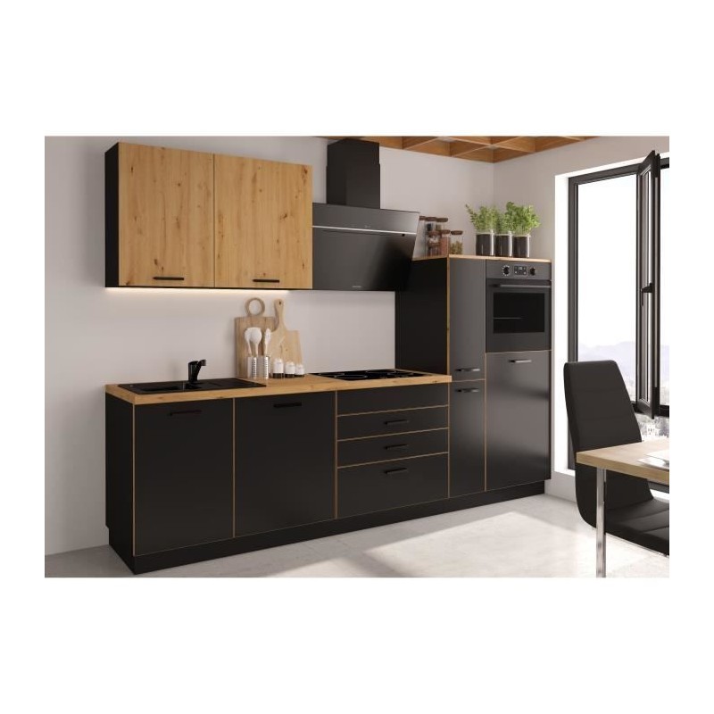 Cuisine complete AYA - Décor noir - L 280 x P 60 x H 214 cm - Plan de